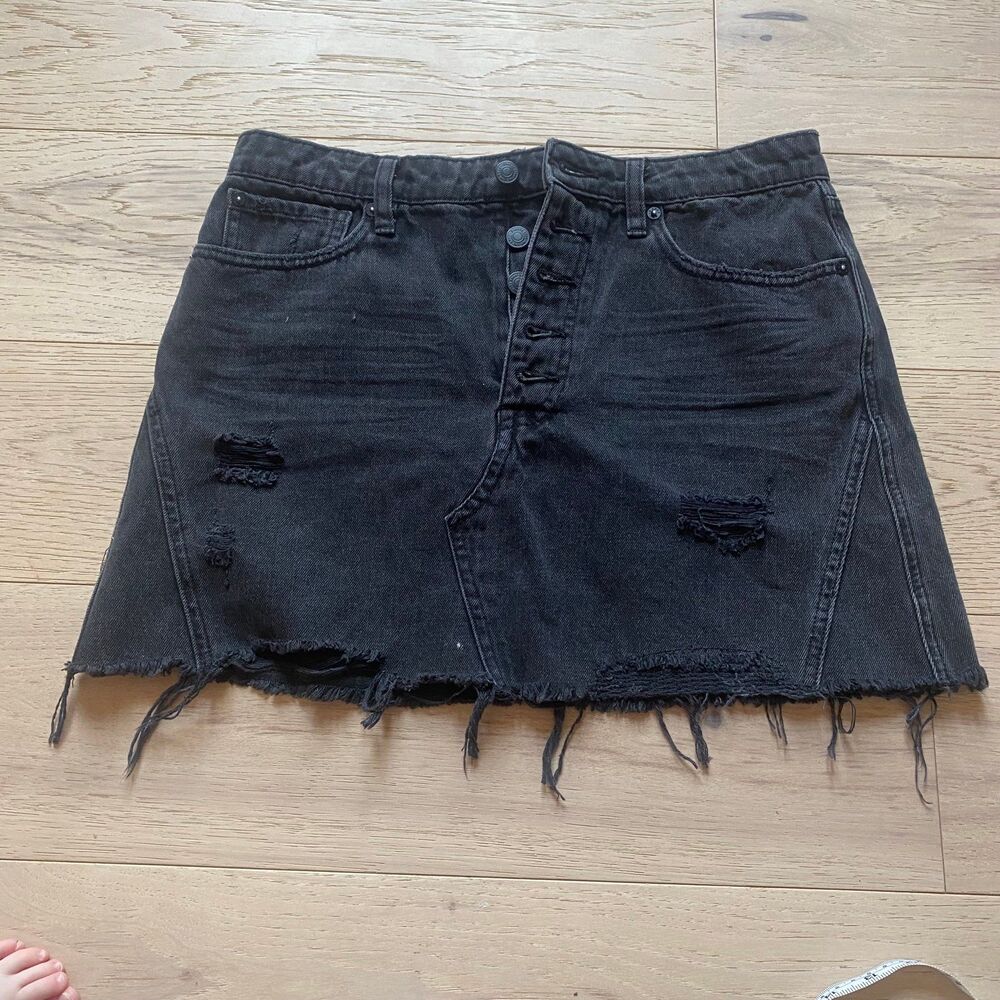 Free People black Jean mini skirt